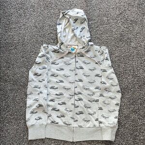 Blue Bird Vintage Car Zip Up Hoodie Light Grey Punk Juniors Size Medium